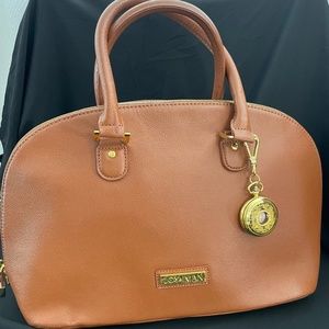 JOY & IMAN Cognac Genuine Pebbled Leather Satchel